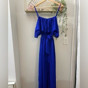 NWOT Cobalt Blue Chiffon Off the Shoulder Maxi Dress